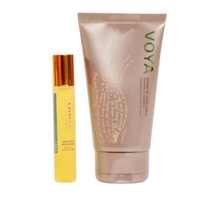 VOYA Land of Youth Hand & Aromatherapy Duo gift set cracker with Handy to Have Reparative Hand Lotion (10ml) and Zest Aromatic Rollerball (10ml)