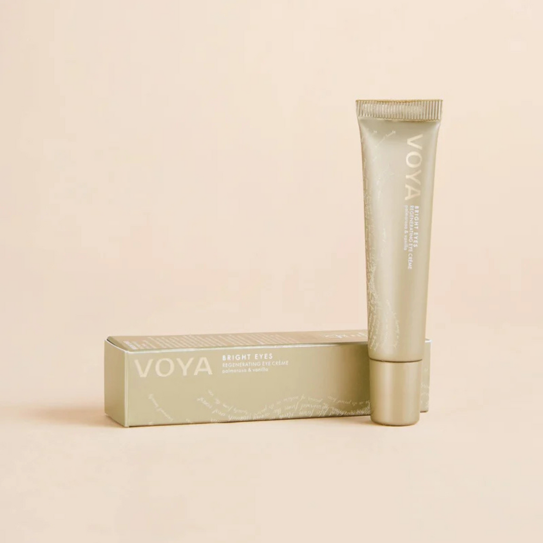voya bright eyes eye cream in gold tube packaging with screw top