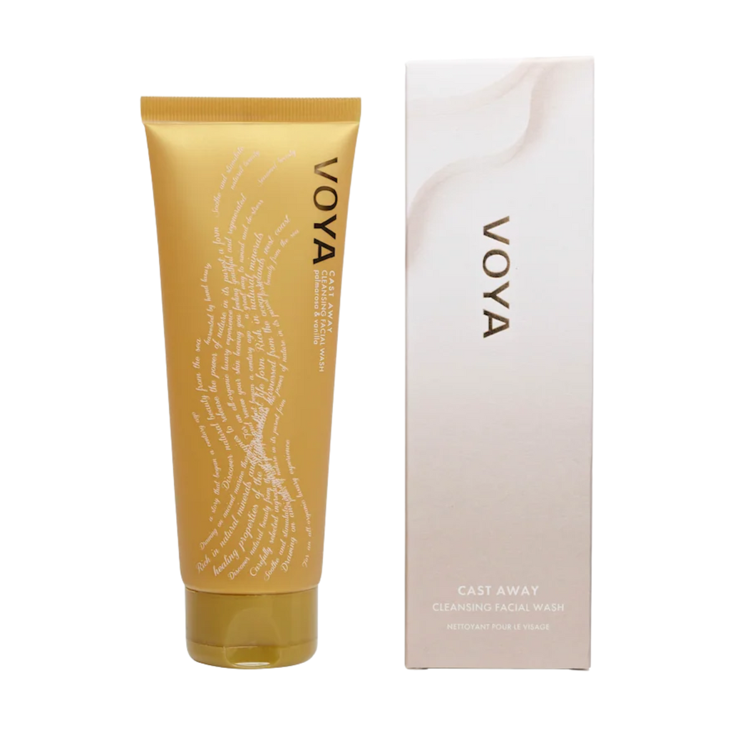 Voya body wash castaway tube and packaging on a white background