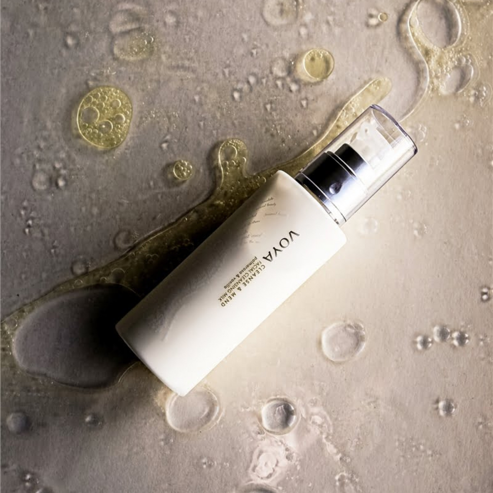 VOYA Cleanse and Mend is a luxurious, silky smooth, velvety facial cleansing milk in pump bottle with clear lid