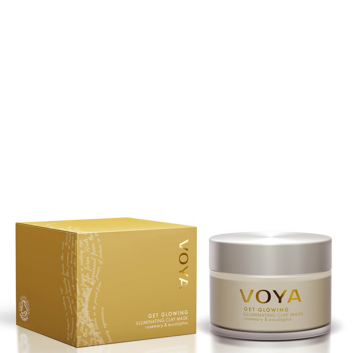 Voya Get Glowing Illuminating Clay Mask in glass jar with lid