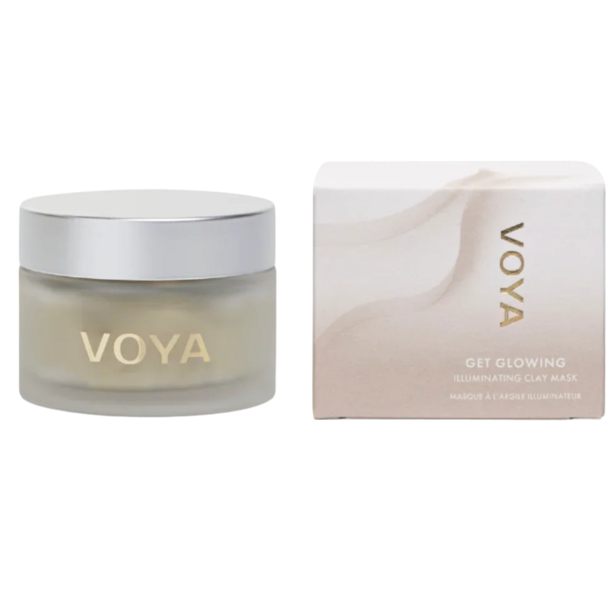 Voya Get Glowing Illuminating Clay Mask in glass jar with lid