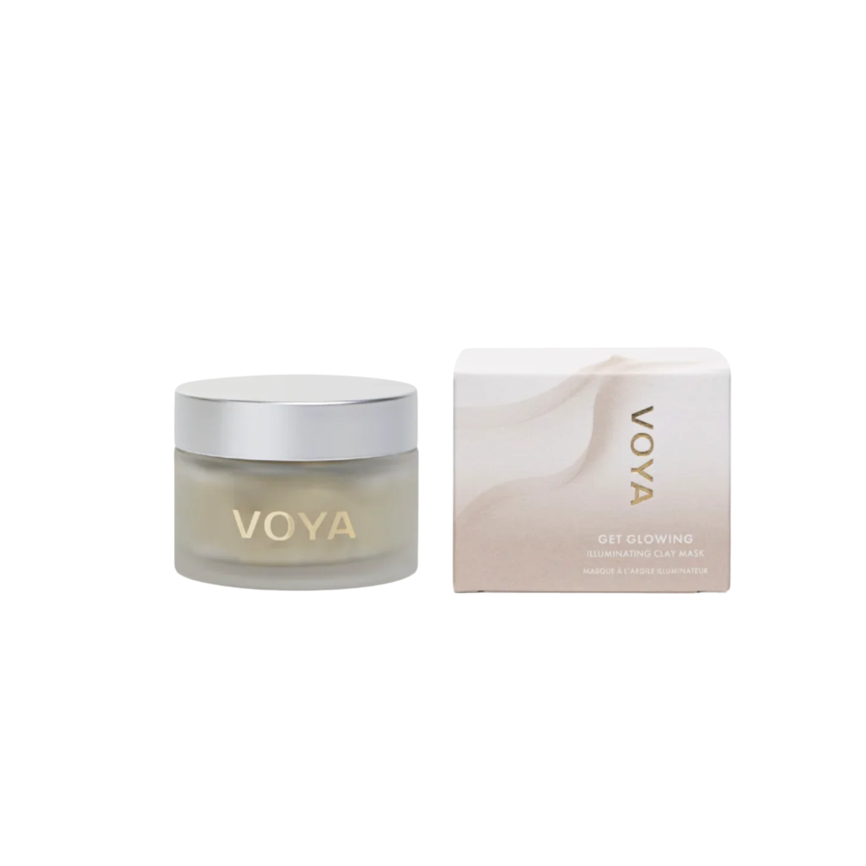 Voya Get Glowing Illuminating Clay Mask in glass jar with lid