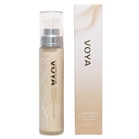 VOYA Luminosity Refining Radiance Exfoliator in glass bottle with pump and clear plastic lid