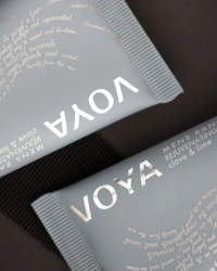 VOYA Men's Range Rejuvenating Moisturiser in blue tube close up of product name 