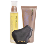 VOYA Land of Inner Strength Gift Set out of box - True Tranquil Relaxing Body Wash (200ml), Mindful Dreams Relaxing Body Oil (100ml), Bian Stone Body Gua Sha
