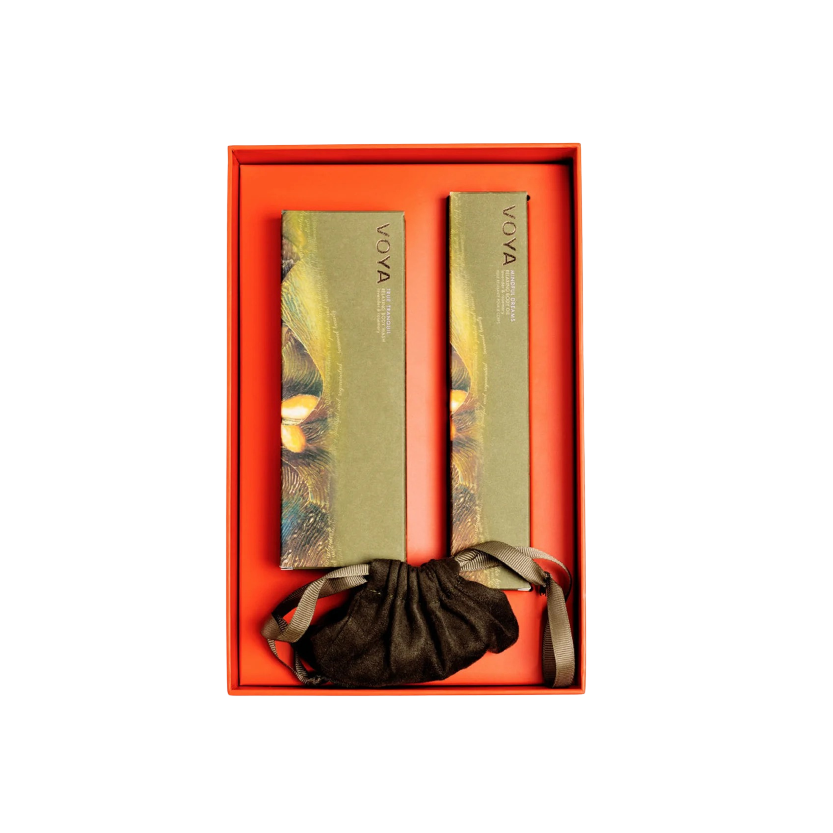 VOYA Land of Inner Strength Gift Set box - True Tranquil Relaxing Body Wash (200ml), Mindful Dreams Relaxing Body Oil (100ml), Bian Stone Body Gua Sha