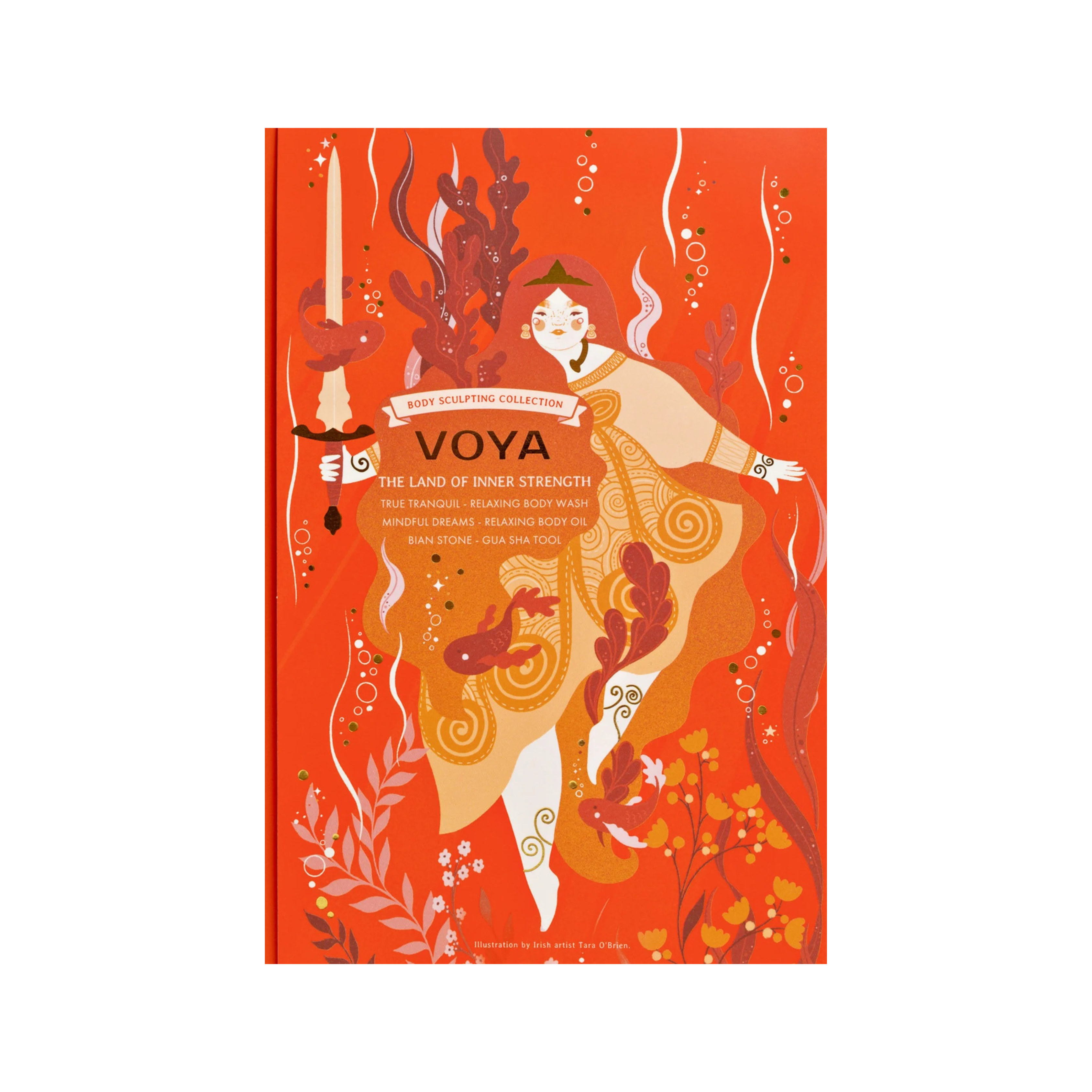 VOYA Land of Inner Strength Gift Set - True Tranquil Relaxing Body Wash (200ml), Mindful Dreams Relaxing Body Oil (100ml), Bian Stone Body Gua Sha