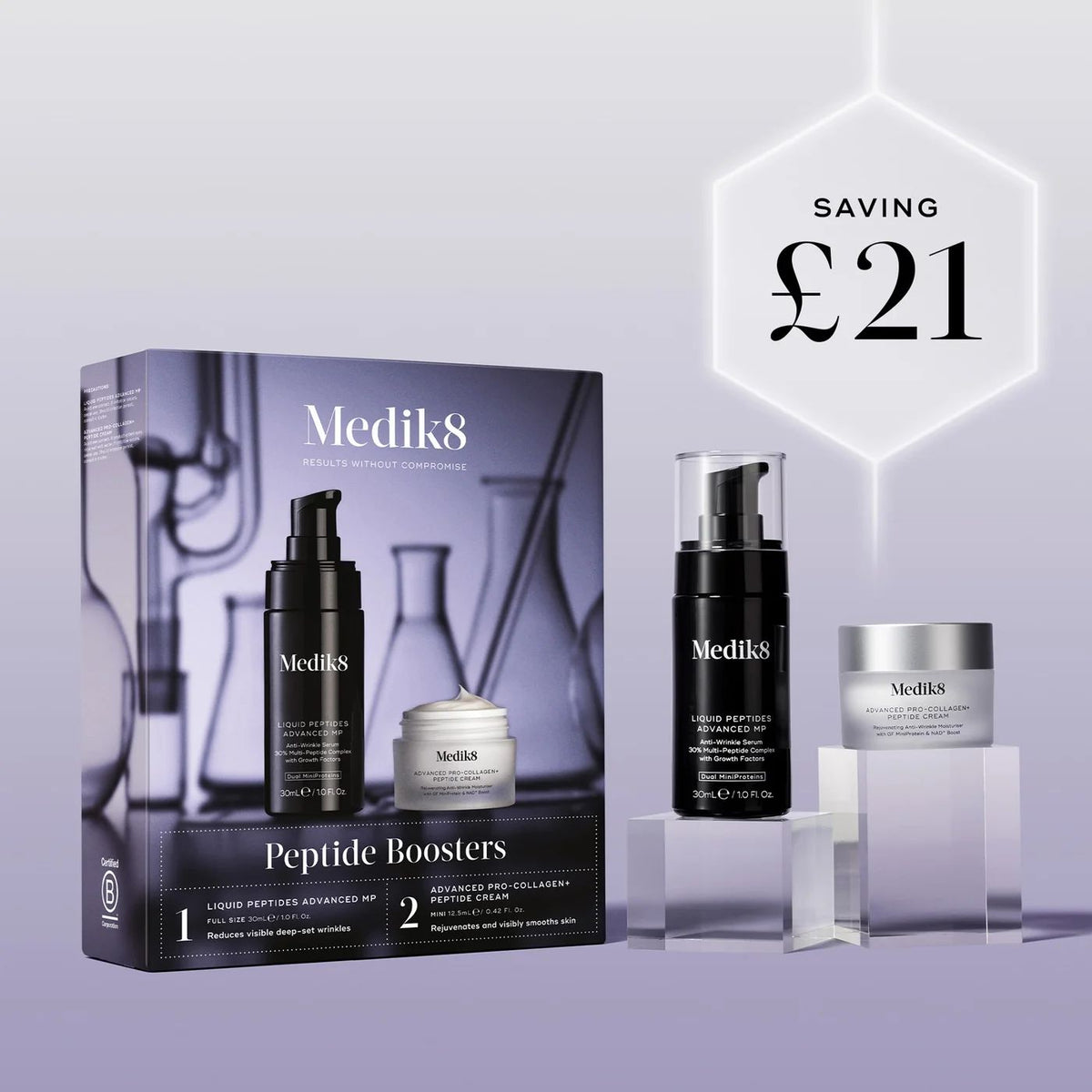 Medik8 Peptide Boosters Kit Liquid Peptides Advanced MP 30ml + Advanced pro-collagen+ Peptide Cream 12.5ml