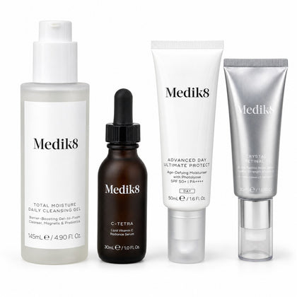 Medik8 Total Moisture Cleansing Gel, C-Tetra, Advanced Day Ultimate Protect SPF50+ & Crystal Retinal 1 Bundle