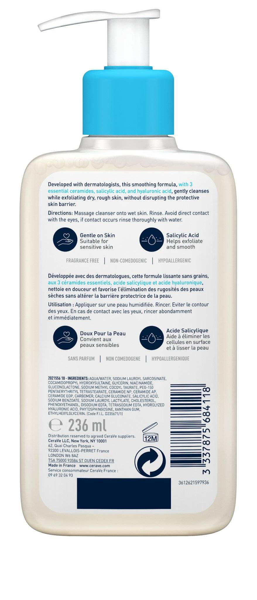 theskinbay.co.uk CeraVe SA SMOOTHING CLEANSER 236ML CeraVe Acne/Blemish Prone Cleanser & Toner Exfoliators Oily Skin Sensitive skin Skincare Teenage Skin