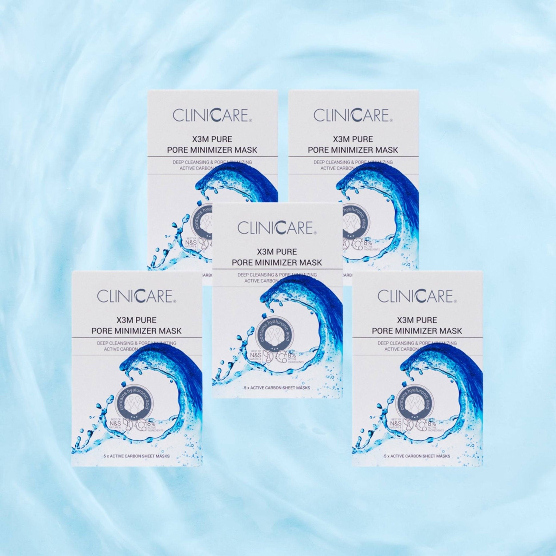 theskinbay.co.uk CLINICCARE X5 Pure Pore Minimizer Masks (Vegan) Cliniccare Acne/Blemish Prone Face Masks Hyaluronic Acid Oily Skin Pregnancy Sensitive Skin Skincare Teenage Skin Vegan