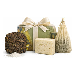 VOYA Lazy Days Seaweed + Organic Mesh Bath Bag + Spearmint & Rosemary Seaweed Soap Bar Bathing Bundle