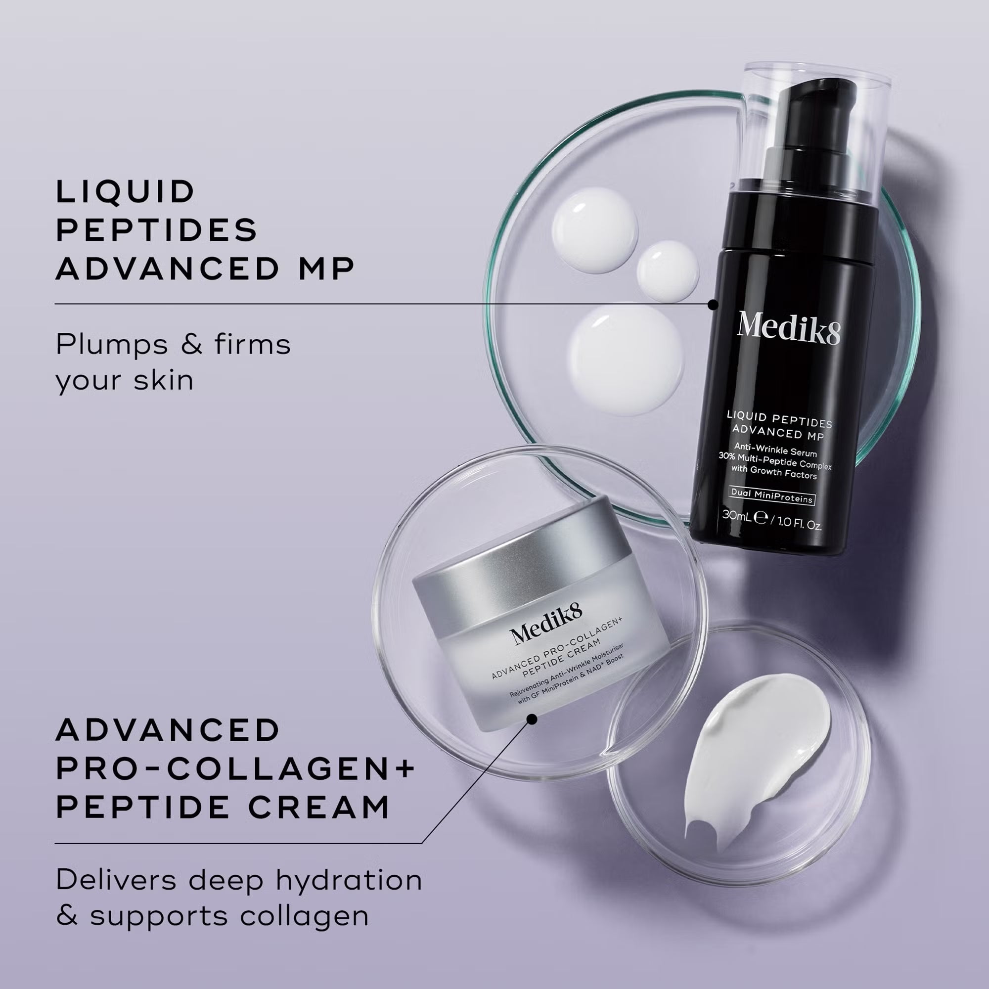 Medik8 Peptide Boosters Kit Liquid Peptides Advanced MP 30ml + Advanced pro-collagen+ Peptide Cream 12.5ml