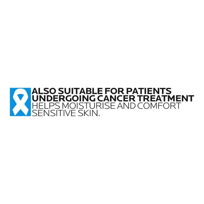 Text indicating product suitability for patients undergoing cancer treatment on a white background