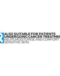 Text indicating product suitability for patients undergoing cancer treatment on a white background