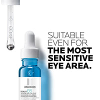 La Roche-Posay eye serum bottle with text 'Suitable even for the most sensitive eye area' on a white background