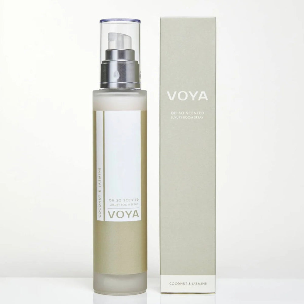 Voya skincare bottle and packaging on a white background