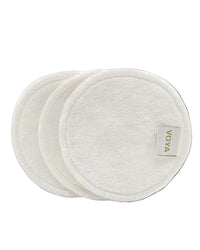 Three white VOYA Bamboo pads with the VOYA brand label on a white background