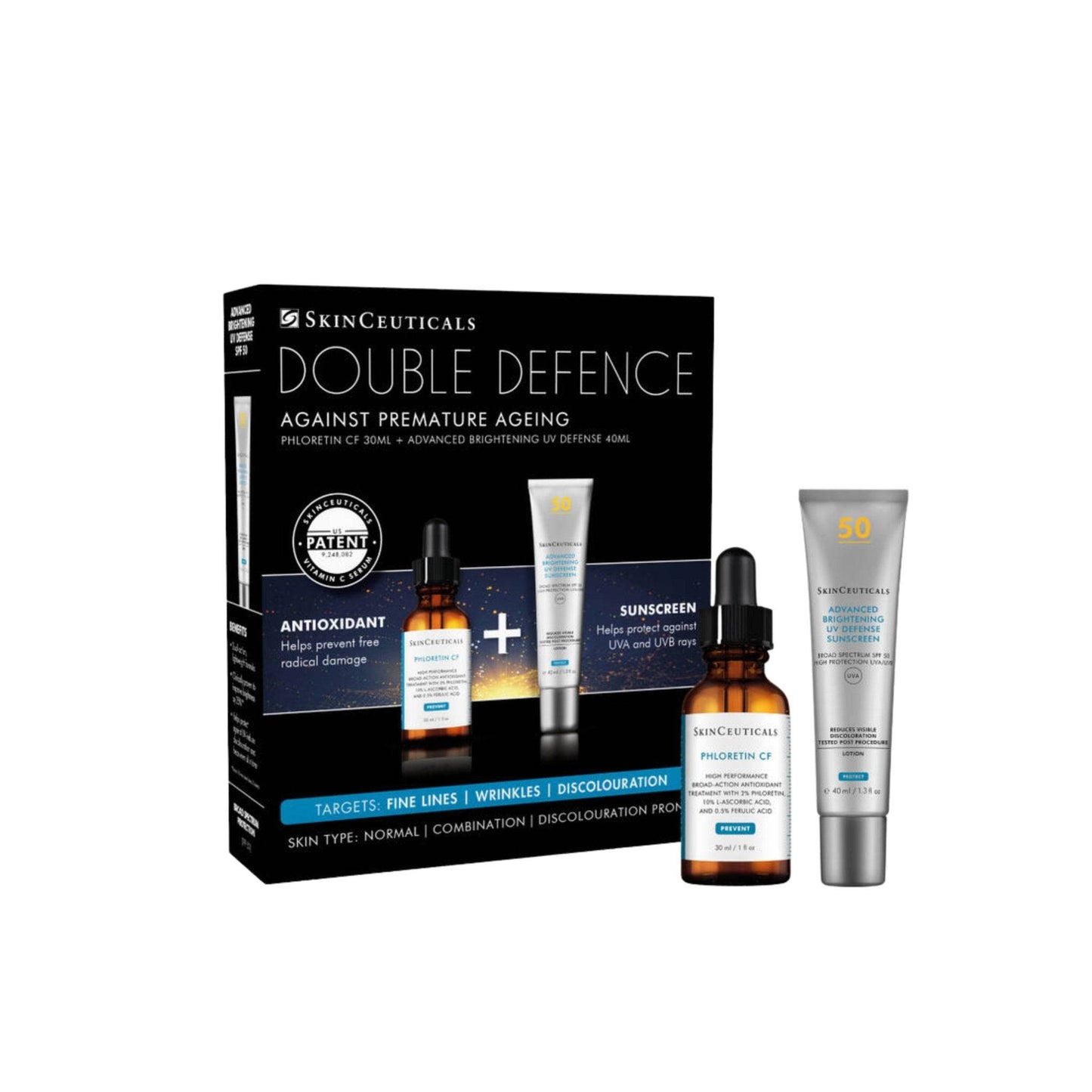 theskinbay.co.uk SkinCeuticals Double Defence Phloretin CF Kit for Combination and Discolouration-Prone Skin, Worth £190 SkinCeuticals Antioxidant Vitamin C Serums Gift Sets SkinC SPF SPF