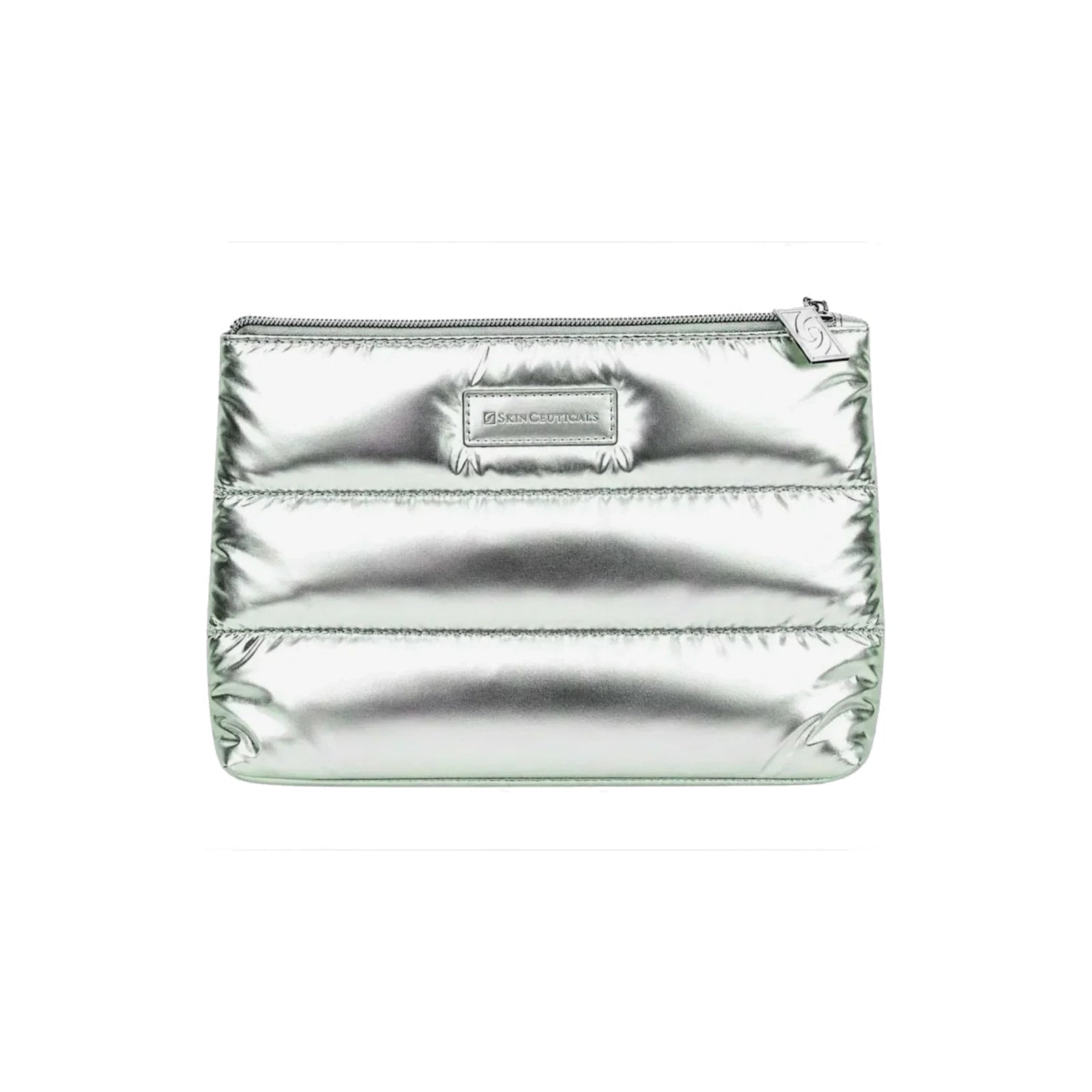 SkinCeuticals silver quilted cosmetics bag, complimentary gift with purchase.