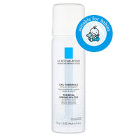 La Roche-Posay thermal spring water bottle with baby suitability badge on a white background